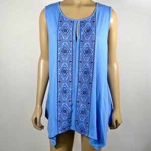 Adrianna Papell Women’s NWT Size Extra Large Embroidered Keyhole Cornflower Tank